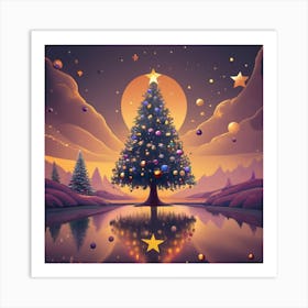 Fondo Color Morado Rbol De Navidad Brillante Art Print