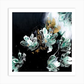 Green And Black Flower Painting Square Art Print