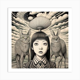 'The Girl With The Cat' Art Print