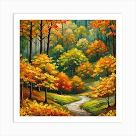 Forest In Autumn In Minimalist Style Square Composition 157 Art Print