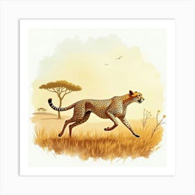 Cheetah Running In The Grass Art Print