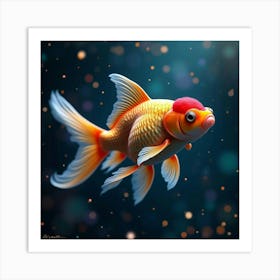 A Dreamy Goldfish With Scales Of Glowing, Fractal Colors Swimming Through A Cosmic Pond Art Print