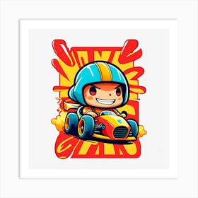 Cartoon Character Driving A Race Car Art Print