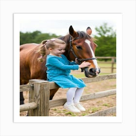 Little Girl Petting A Horse 1 Póster