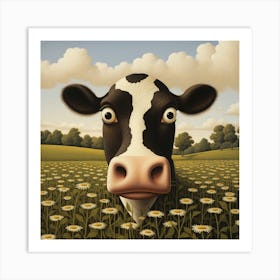 Cow In A Field With Daisies Art Print