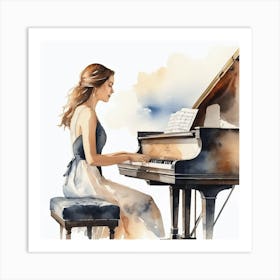 Watercolor Of A Woman Playing The Piano Art Print