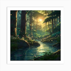 Digital Art Forest at Night Art Print