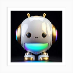 Cartoon Style Minimalist Happy Cybernetic Robot Emoji Holographic Gradient Transitioning From Silve Art Print