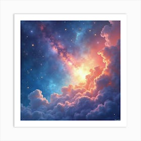 Celestial Watercolor Depiction With Shimmering Hues 1 Art Print