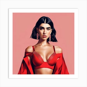 dua lipa colourful art print In Red Art Print