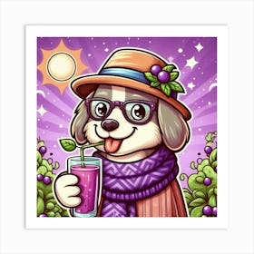 Dog With A Drink Art Print