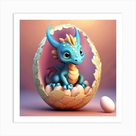 Cute Dragon In Egg Art Print