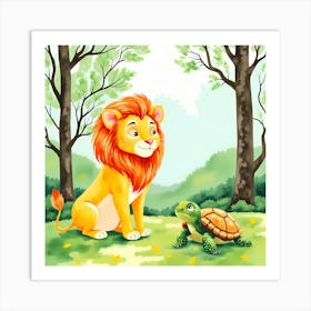 Lion And Turtle In The Forest 1 Art Print