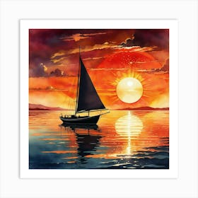 Sailboat At Sunset 11 Art Print