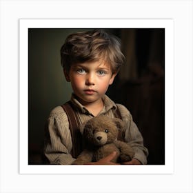 Portrait Of A Boy With A Teddy Bear Art Print