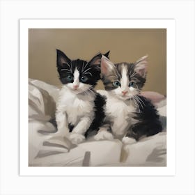 Two Kittens On A Bed Art Print