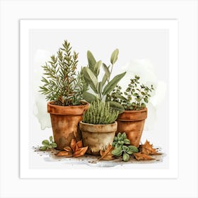 Three Pots Of Herbs 1 Art Print