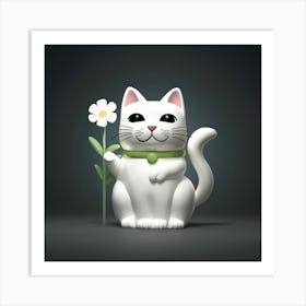 Cat With Flower Art Print