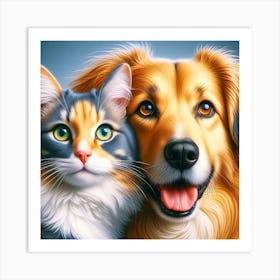 Portrait Of A Dog And Cat Art Print