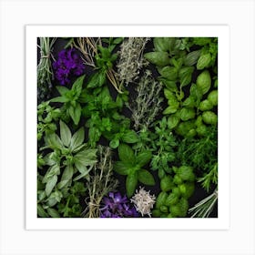 Fresh Herbs On A Black Background 6 Art Print