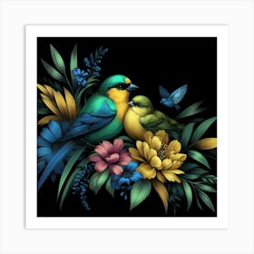 Birds And Flowers 1 Art Print