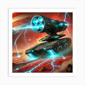 A Sci Fi Depiction Of A Cyclone Tank Firing Lightn Art Print