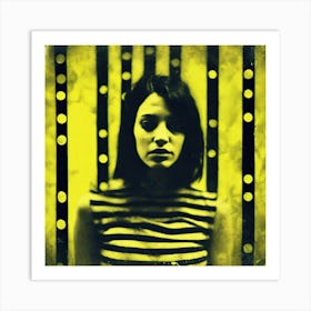 Yellow & Black Grungy Portrait of Woman Art Print