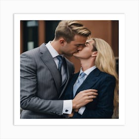 Business Couple Kissing Art Print