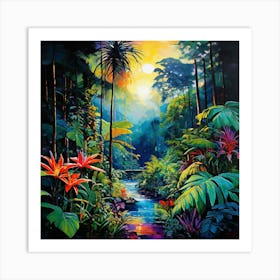 Tropical Jungle, A Tropical Rainforest With Exotic Plants art print 6 Art Print