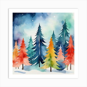 Watercolor Christmas Trees Art Print