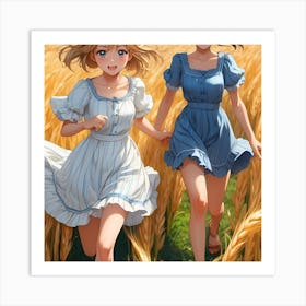 Two Girls In A Wheat Field Art Print