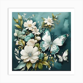 Butterflies And Flowers Art Print