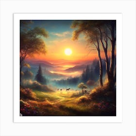 Sunrise In The Woods Art Print