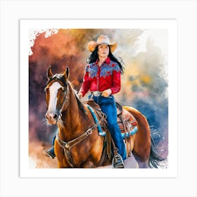 Cowgirl On Horseback 3 Art Print