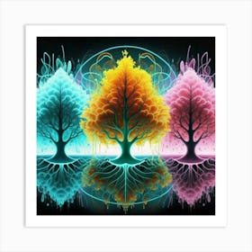 Three Colorful Trees in neon colors 2 Art Print