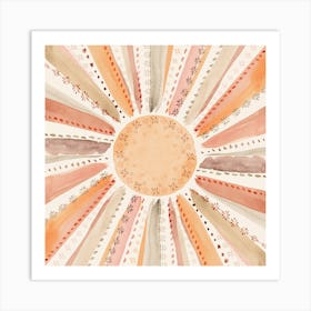 Orange and Blush Mauve Sun, Boho Decor, Square Art Print