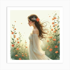 Enchanting Lady With Watercolor Serene Garden 1 Art Print