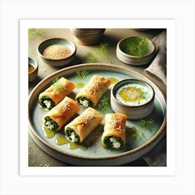 A Beautifully Plated Dish Of Spanakopita Spring Ro Art Print