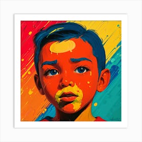 Boy With Paint Splatters Art Print