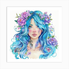 Blue Haired Girl 3 Art Print