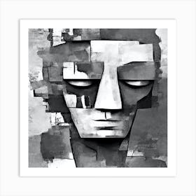 Abstract Painting, Abstract Painting of Stone Face, Native People Art Print