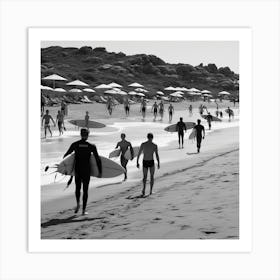 Surfers On The Beach Art Print