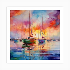 Sailboats At Sunset 28 Art Print