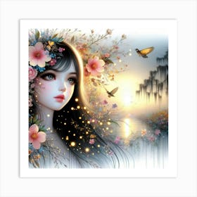 Beautiful Girl With Flowers 6 Art Print