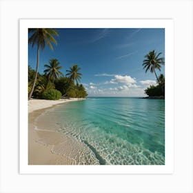 A Tropical Beach With Crystal Clear Turquoise Water, White Sand, And Gently Swaying Palm Trees 2 Art Print