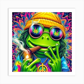 Frog Smoking Weed Art Print