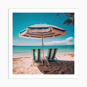 Vintage Beach Striped Umbrella Summer Photography Art Print