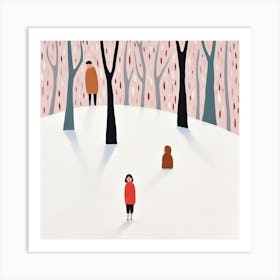 Winter Snow Scene, Tiny People And Illustration 3 Art Print