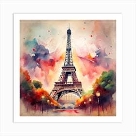 Paris Eiffel Tower Watercolor Painting Art Print