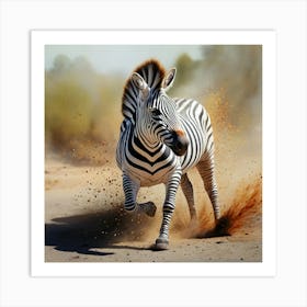 Zebra Running Through the Wild Dynamic Nature Safari Art Art Print